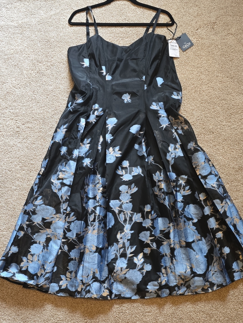 CeCe Black Dress with Light Blue Floral Jacquard